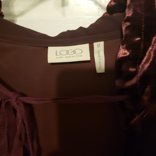 LOGO Lori Goldstein Plus 1X Burgundy Open Velour Weste Weste mit Taschen Kapuze - Bild 3 von 4