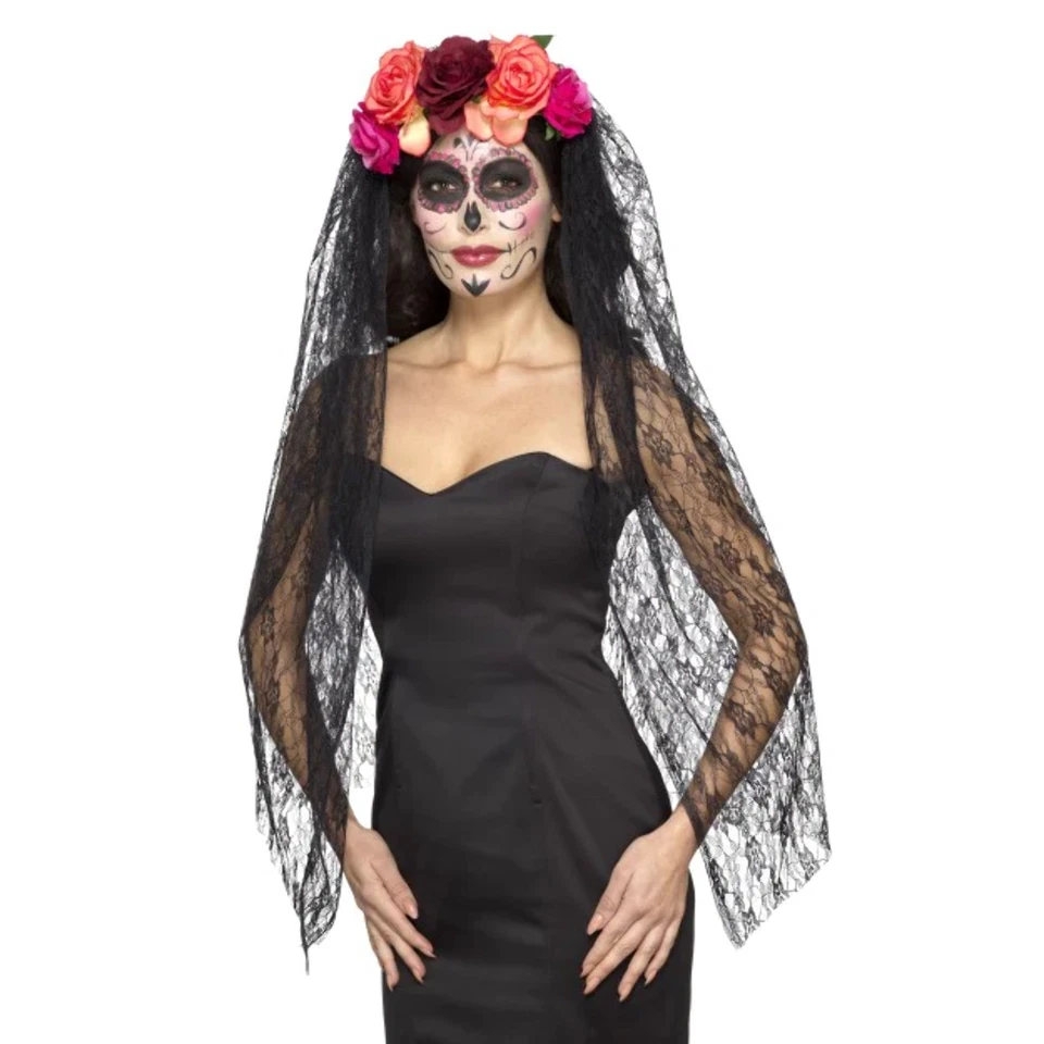 Tag Der Toten Haarband Mit Rosen & Schleier Halloween Kostüm - Bild 1 von 1
