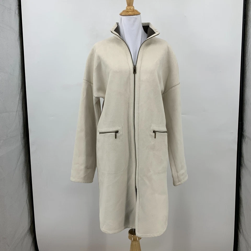 Abrigo midi Yansi Fugel para mujer S pequeño imitación gamuza cremallera completa chaqueta de microfibra Foto 2 de 4