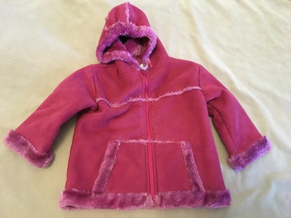 Widgeon Coat 3 Girls Pink Faux Suede Leather Fleece Lined Full Zipper