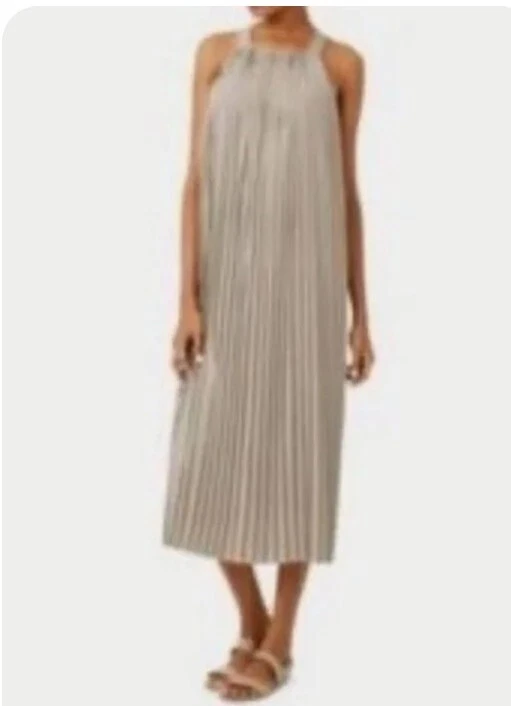 Abito midi Kate Spade Saturday pulito plissettato taglia S tortora senza maniche #C