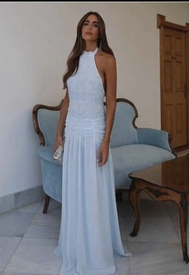 sachin and babi light blue dress Blue Floral Embroidered Shoulder Tie Maxi Dress