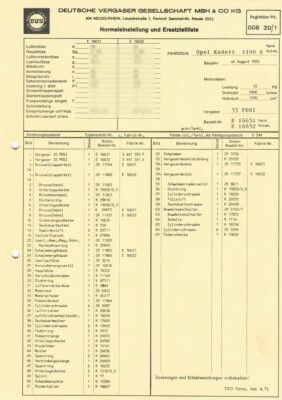 Datenblatt Einstelldaten Solex 35 PDSI Vergaser - Opel Kadett 1100 S / 3441555A