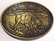 Vtg 1997 Buffalo Running Strong For American Indian Youth Belt Buckle