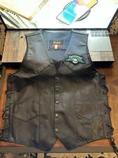 VTG Hot Leathers Black Leather Vest M Motorcycle Vest W/ 1996 STURGIS Patch