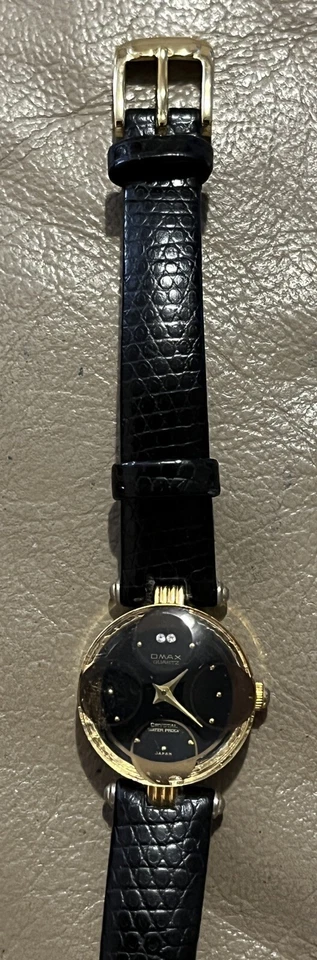 Vintage watch Omax quartz crystal lizard grain strap gold plated  - Image 3 of 4