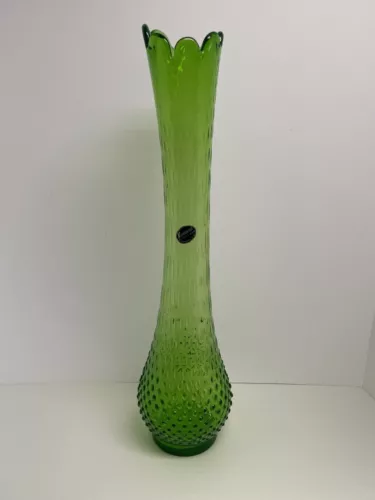 Kanawha Glass #42 Green Hobnail Swung Vase 19.5” Vintage MCM