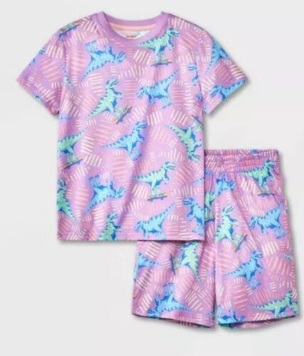 Cat & Jack Boys Size S(6/7) Pajama Set Short Sleeve & Shorts T-Rex Purple #T4 - Afbeelding 1 van 2