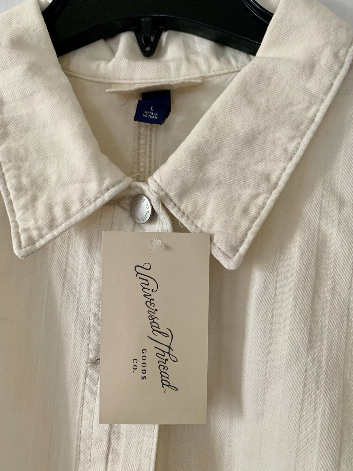 OFF WHITE Abito donna denim flouncy filo universale avorio bianco sporco grande L nuovo con etichetta