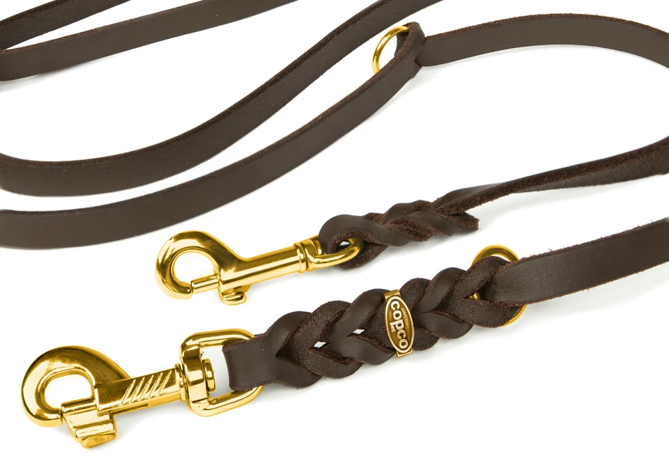 CopcoPet Fettlederleine Leder Hundeleine geflochten 3fach verstellbar Messing  - Bild 2 von 4