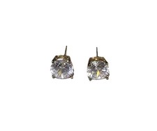 Sterling Silver CZ Stud Earrings Gold Tone 925
