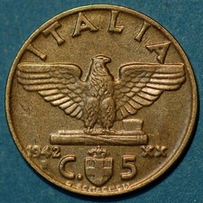 1942 Italy 5 Centesimi Vittorio Emanuele III KM# 73a