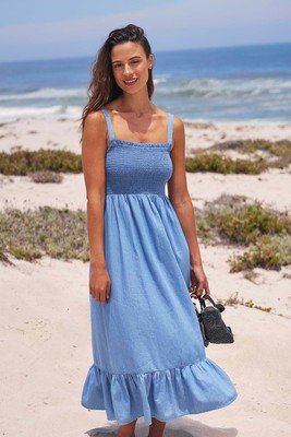 Warehouse Beach Dress Warehouse White Linen Summer Dress 10 12 UK