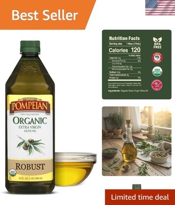 Robust Organic Extra Virgin Olive Oil 32 fl oz - First Cold Pressed for Cooking