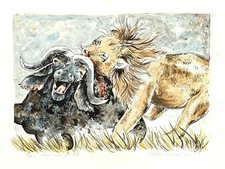 LEONARD  MICHEL   JEAN CLAUDE   LITHOGRAPHIE  REHAUSSEE A L'AQUARELLE