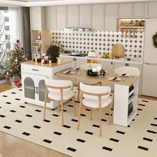 Expandable Kitchen Island w/Dining Table,Mobile Storage Cart w/Cabinet & Drawers