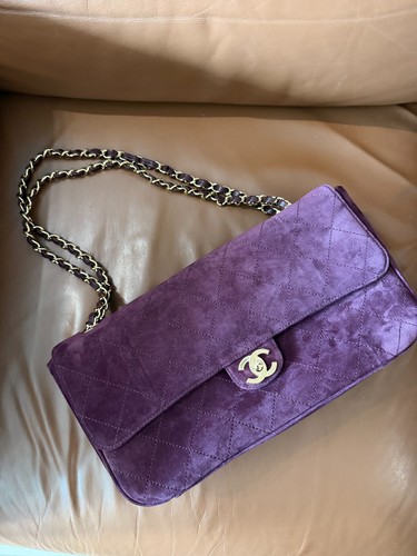 NIB CHANEL Small "Souplissimo" Maxi Flap Bag, Burgundy Suede with Gold-Tone HDW