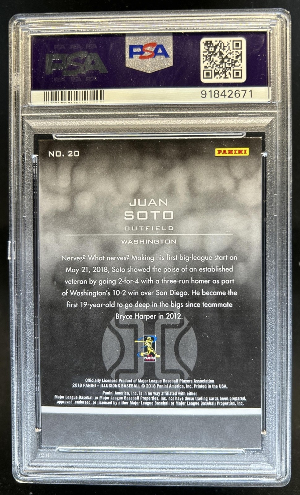 2018 Chronicles Juan Soto Illusions Rookie RC #20 PSA 9 MINT Nationals view 2