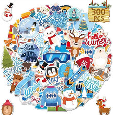 300 PCS Winter Stickers for Kids Non-Repeating Waterproof, Adhesive Vinyl Cute W