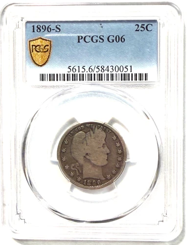1896-S Barber Quarter - PCGS Good 6 - Key Date