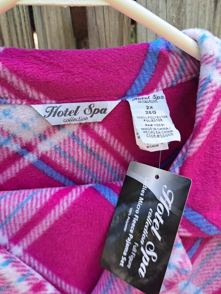 Hotel Spa Micro Fleece PJ Set Woman's 2X NWT Pink Plaid Poly #4914BMT - Image 4 of 4
