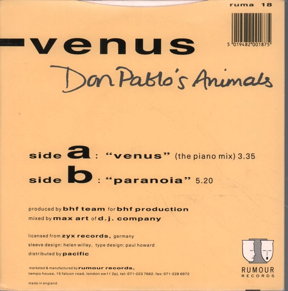 Don Pablo's Animals - Venus - Used Vinyl Record 7 - N6244z, photo 2 of 2