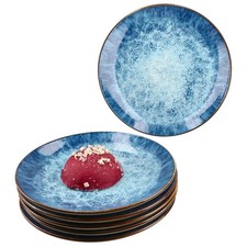 Marina 6er Set Kuchenteller Porzellan 6 Pers blaue Dessert-Teller Ozean maritim