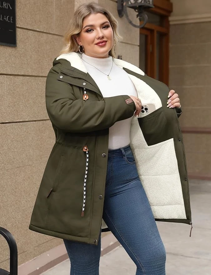 NWT Womens Plus Size 3X Winter Parka Fleece Lined Hooded Long Puffer Coat Green - Image 3 of 4