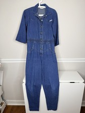 VTG 80s Jumpsuit Womens Blue Denim Jean Romper Coveralls One Piece Jumpsuit S