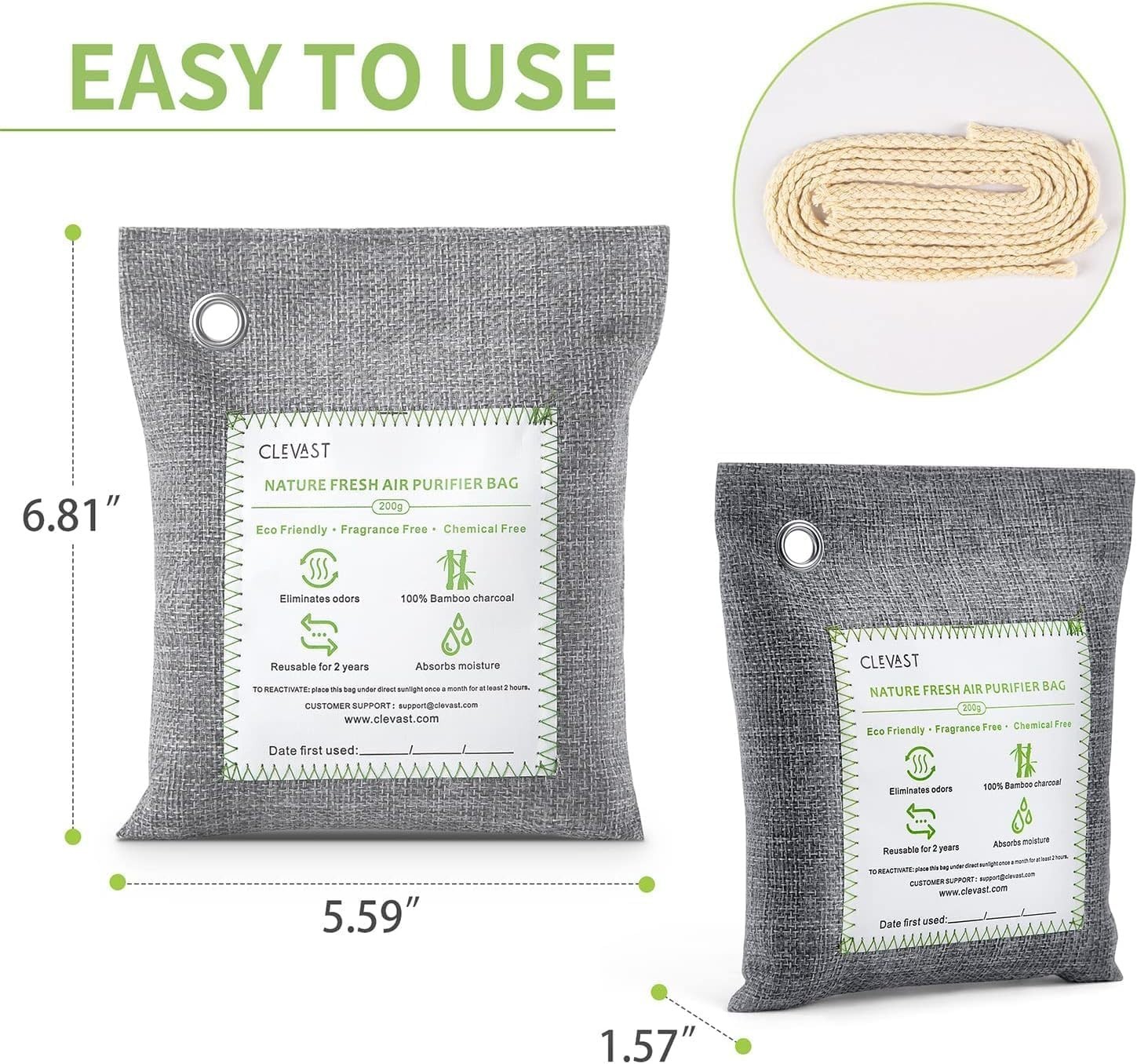 4-Pack Large Bamboo Charcoal Air Purifying Bags - 100% Natural Odor Eliminators