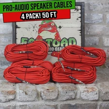 25FT Speaker Cables (4x BUNDLE) DJ Studio Stage Gear Wires 1/4 Jack Patch Cords