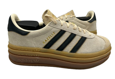 Adidas Women's Gazelle Bold Lace Up Platform Shoes Cream/Black Size:7.5 90A