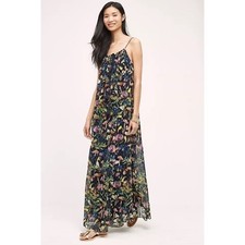 NWT!! Anthropologie TRYB Nightflora Maxi Dress Mushroom Floral Print Medium