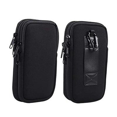 Dual Layer Universal Neoprene Cell Phone Sleeve, Zip Wallet Belt Loop Black