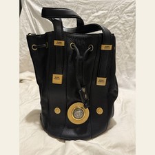 Gianni Versace Medusa Leather Drawstring Bucket Bag Black Vintage 1990s Auth