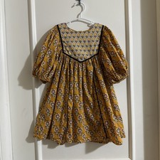 Zara Girls 4-5 Dress Yellow Black Trim 110 Cm Puff Sleeve Boho Flowy Floral