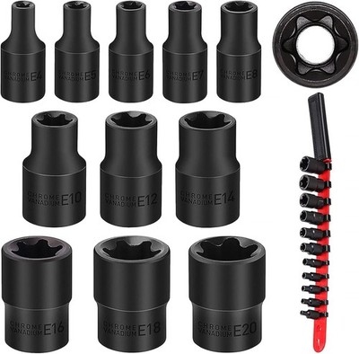 External Star Socket Set E Torx 11 Piece E4 to E20 Rail
