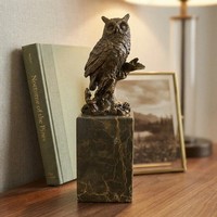 Bronze Eule Auf Marmorsockel, Patiniert, Hochwertig, Braun, H.27 Cm