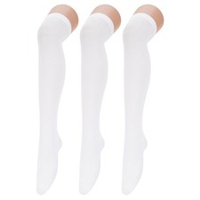 Thigh High Socks 3 Pairs Over the Knee for One Size, 3 White