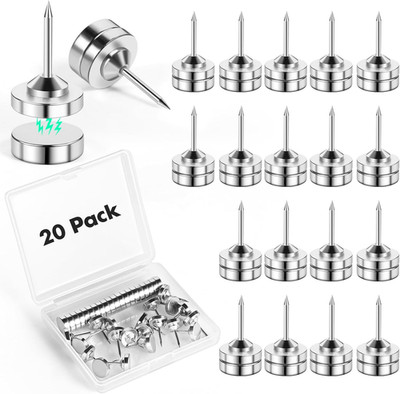 20 Sets Magnetic Push Pins, Silver Magnetic Tacks, Thumbtacks for Hanging, Poste