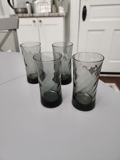 Set of 4 Vintage Libbey Smoke Gray Optic Swirl Juice Glasses 4 1/8
