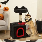 PawHut 28" Gothic Cat Tree Tower with Plush Top Bed, Red & Black