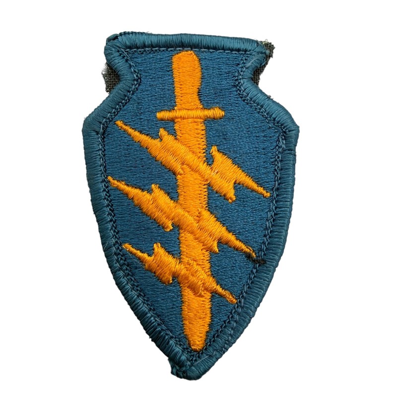 US Army Cyber / Signals SSI Patch Teal Shield Orange Sword Lightning Bolts