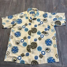 VTG Men Hawaiian Shirt Mr.Kailua Cream  Blue Gold Blessing Yin Yang Large