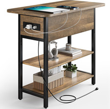 End Table with Charging Station, Flip Top Side Table with USB Ports and Outlets