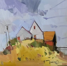 Quirky Landscape Houses Art PRINT Canvas By Modern Artist Jose Trujillo 16x16