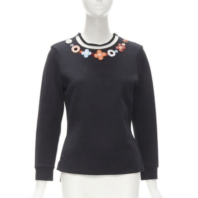 FENDI Flowerland leather spike stud mesh crew neck pullover sweater S