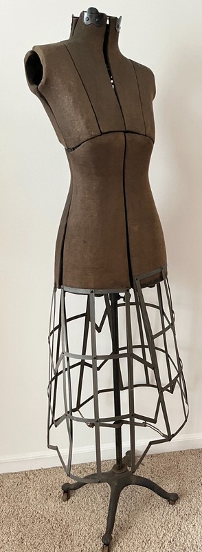 ANTIQUE VICTORIAN DRESS FORM MANNEQUIN ADJUSTABLE W/ METAL CAGE SKIRT ~ A BEAUTY