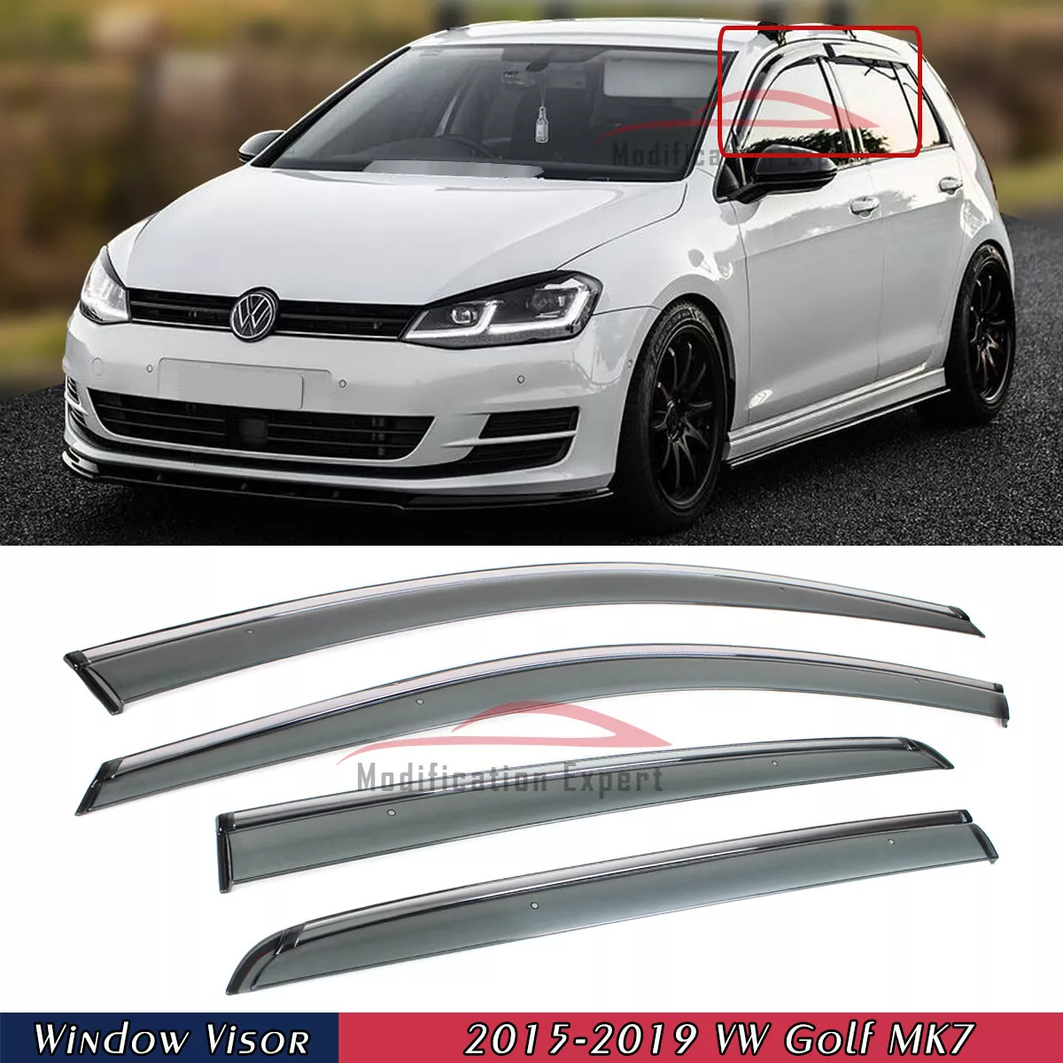 For 2015-2019 VW Golf 7 MK7 GTI Hatchback Chrome Trim Window Visors Rain  Guard