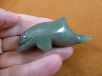 (Y-DOL-SW-724) green DOLPHIN swimming gemstone carving FIGURINE I love dolphins